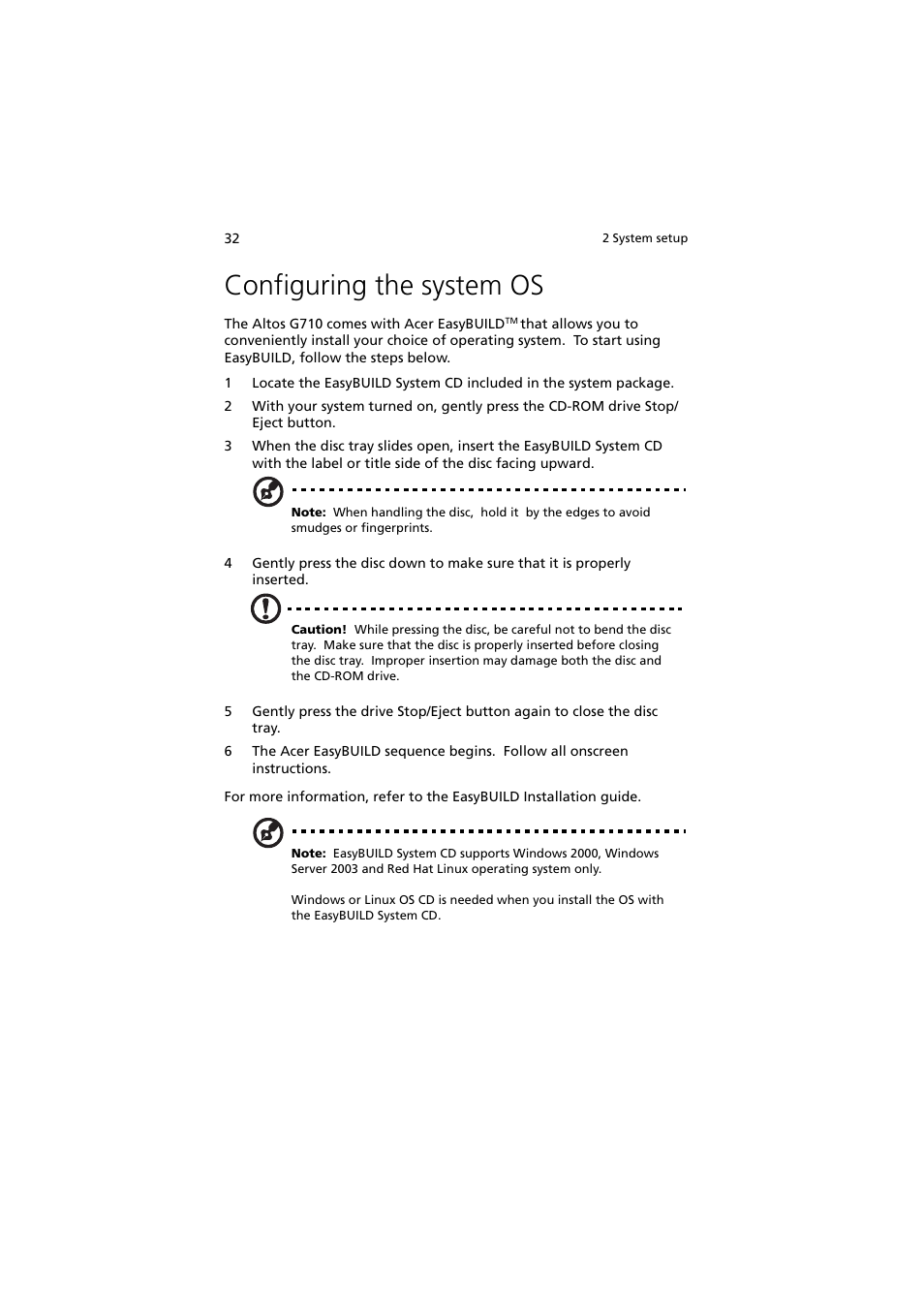 Configuring the system os | Acer Altos G710 User Manual | Page 42 / 198
