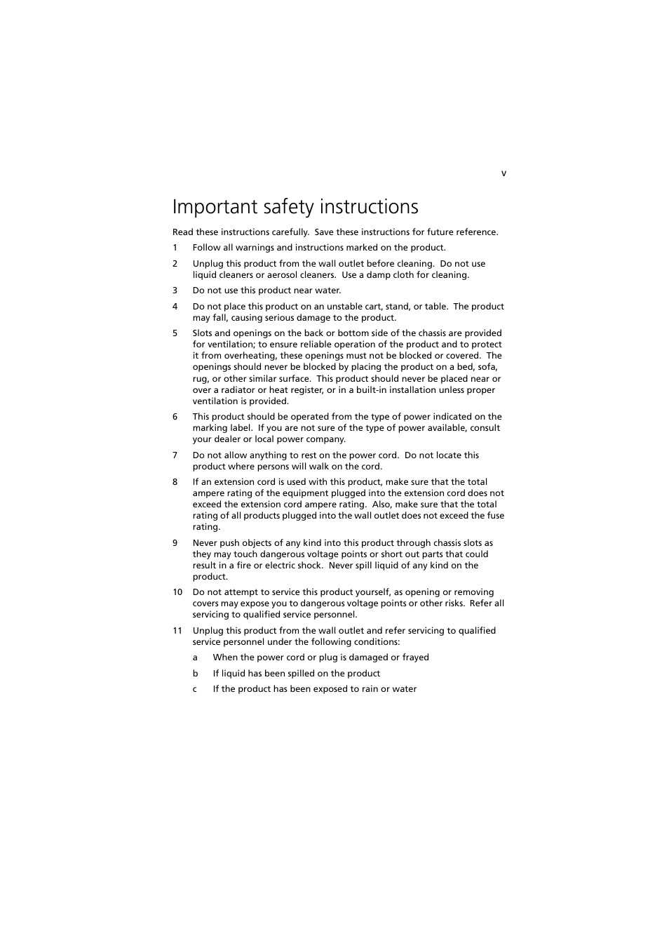 Important safety instructions | Acer Altos G710 User Manual | Page 5 / 198