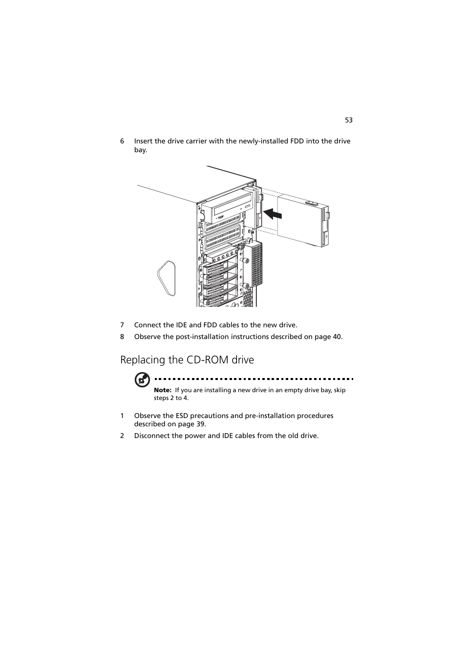Replacing the cd-rom drive | Acer Altos G710 User Manual | Page 63 / 198