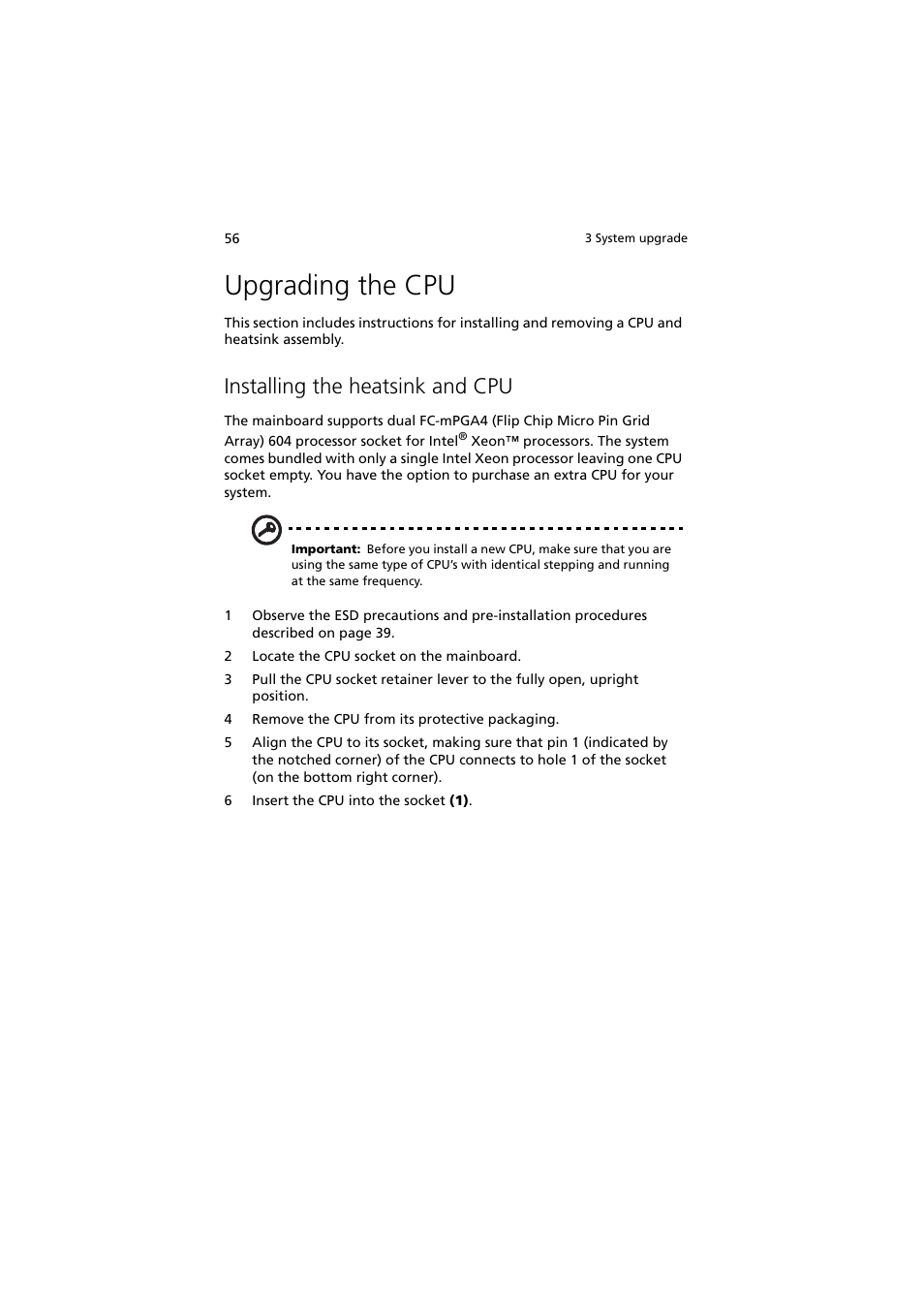 Upgrading the cpu, Installing the heatsink and cpu | Acer Altos G710 User Manual | Page 66 / 198