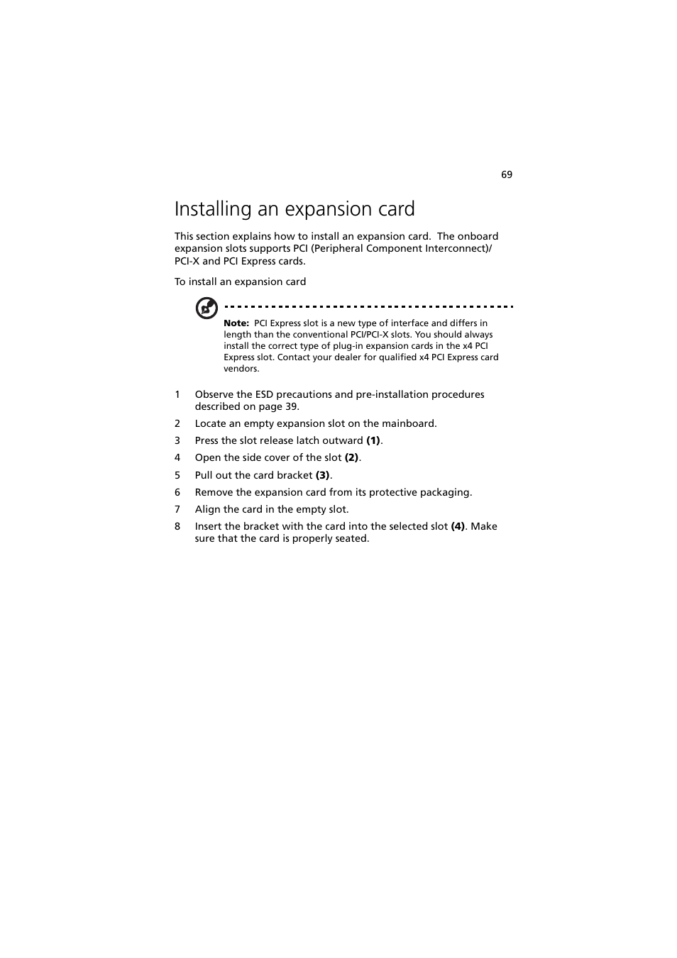 Installing an expansion card | Acer Altos G710 User Manual | Page 79 / 198