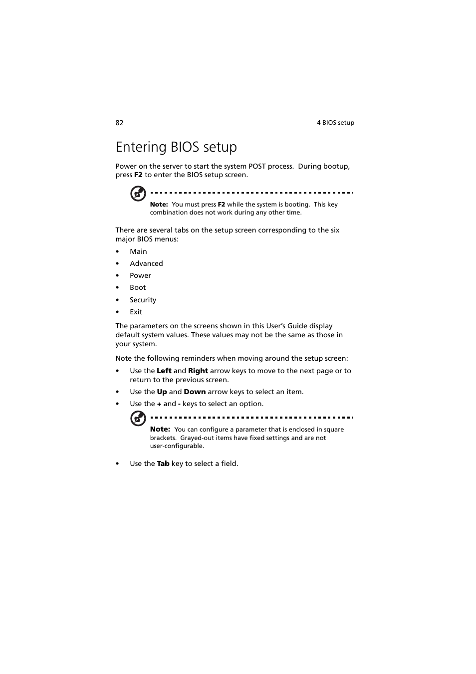 Entering bios setup | Acer Altos G710 User Manual | Page 92 / 198