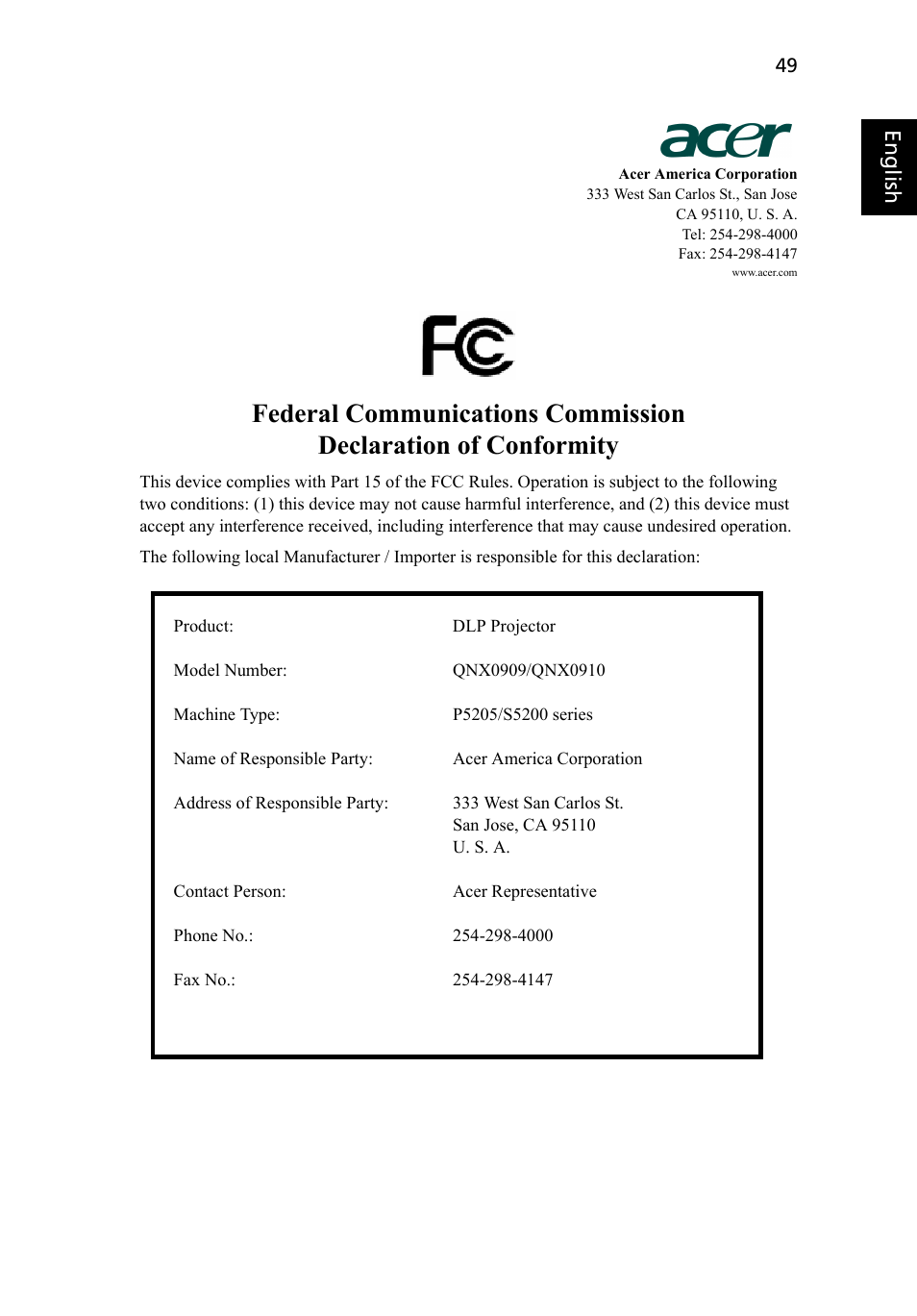 Acer P5205 User Manual | Page 59 / 59