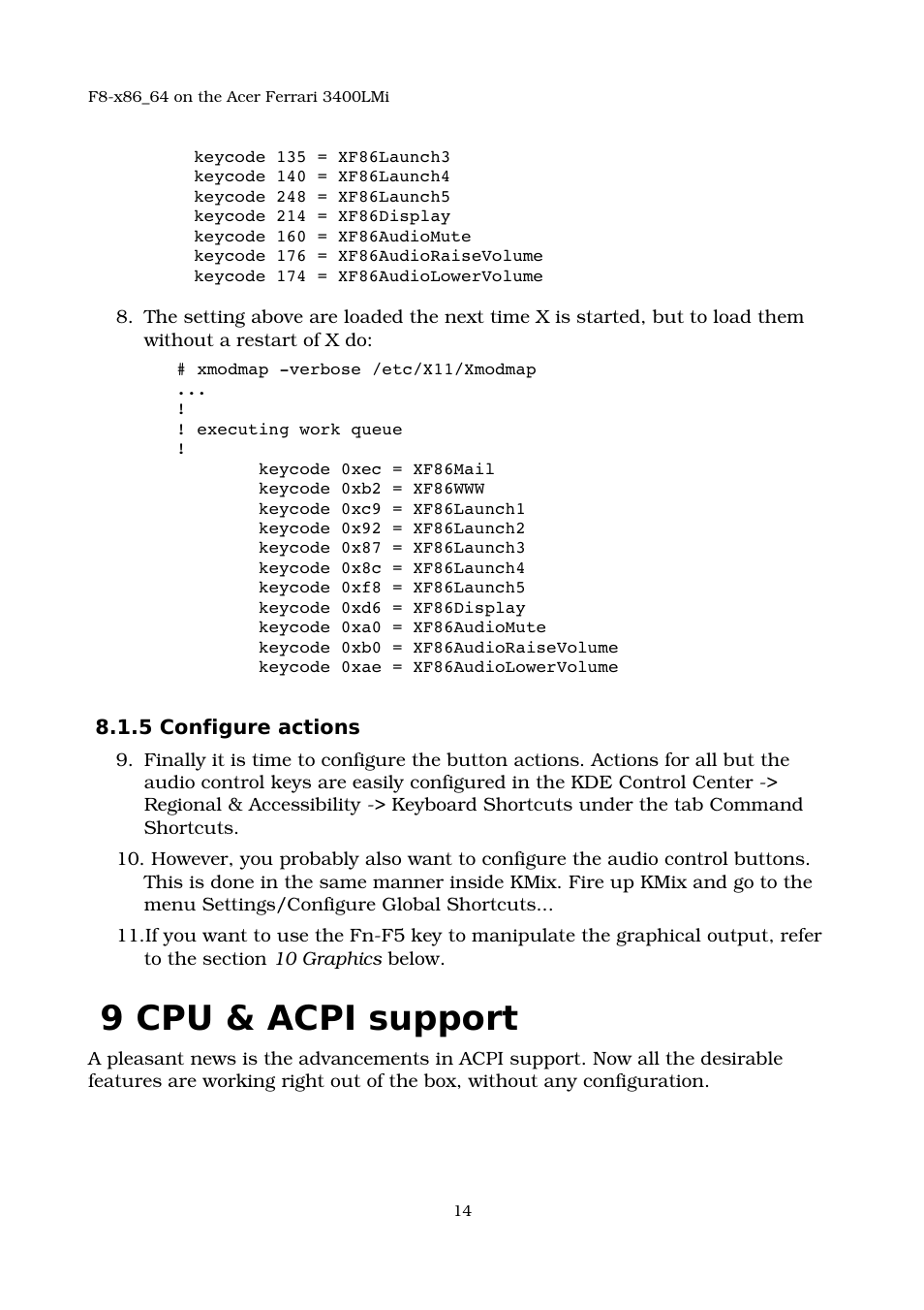 5 configure actions, 9 cpu & acpi support, Acpi | Acer 3400LMI User Manual | Page 14 / 56