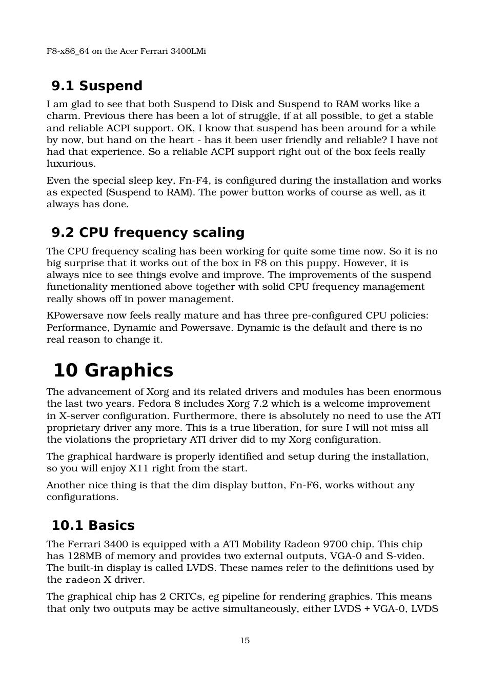 1 suspend, 2 cpu frequency scaling, 10 graphics | 1 basics, Graphics card | Acer 3400LMI User Manual | Page 15 / 56