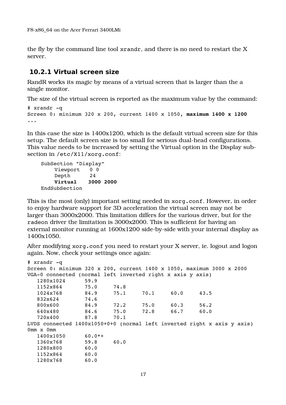 1 virtual screen size | Acer 3400LMI User Manual | Page 17 / 56