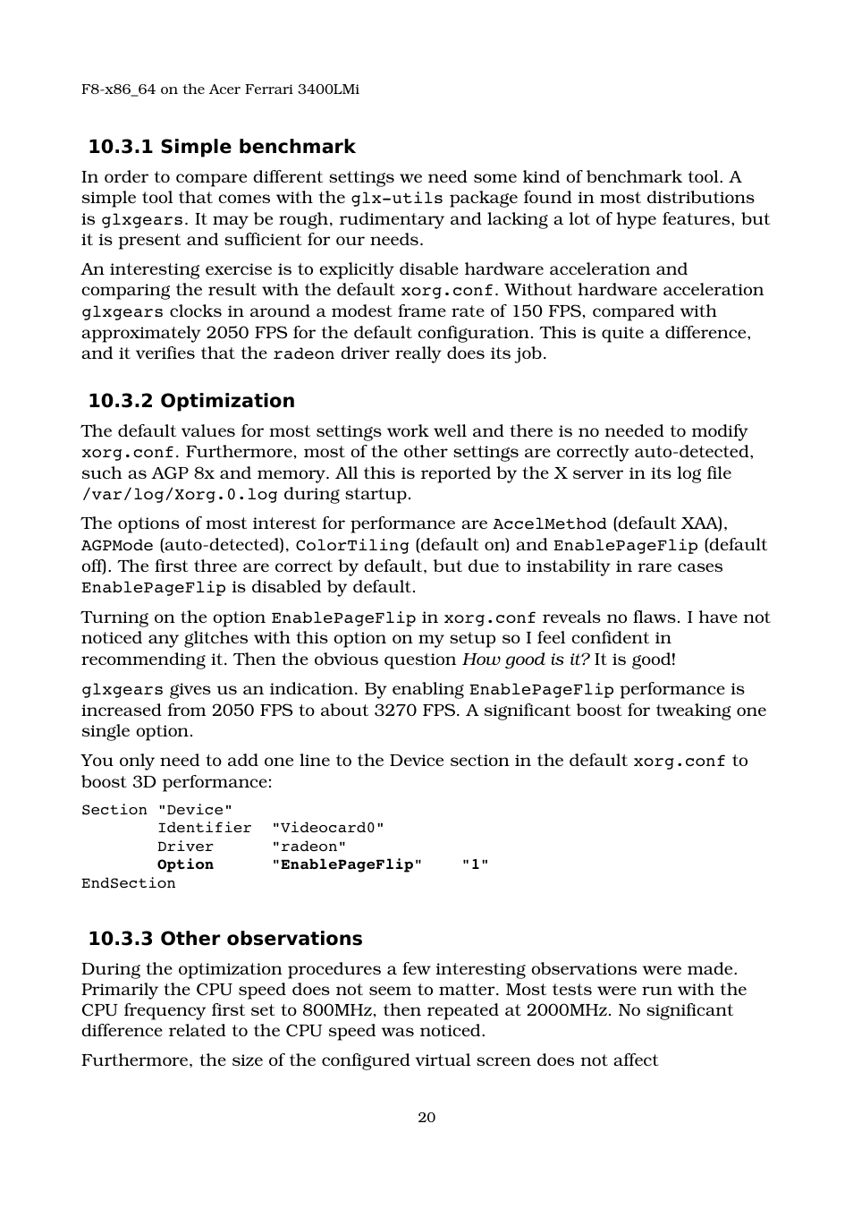 1 simple benchmark, 2 optimization, 3 other observations | Acer 3400LMI User Manual | Page 20 / 56