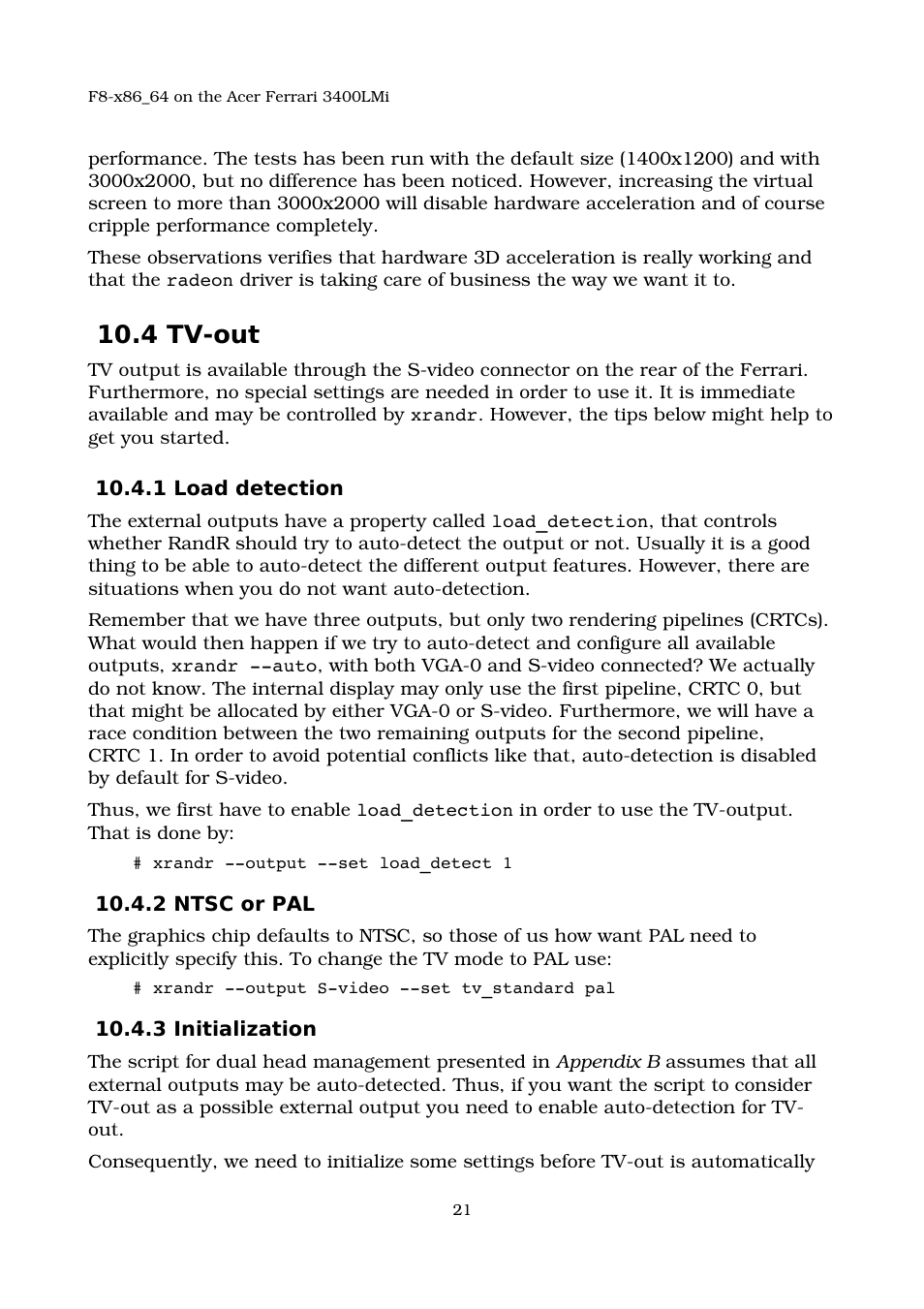 4 tv-out, 1 load detection, 2 ntsc or pal | 3 initialization | Acer 3400LMI User Manual | Page 21 / 56