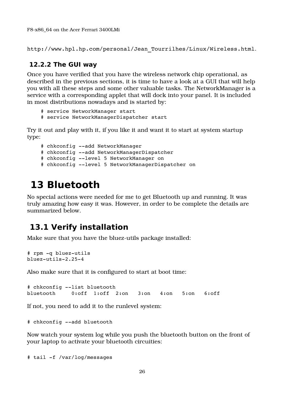 2 the gui way, 13 bluetooth, 1 verify installation | Bluetooth | Acer 3400LMI User Manual | Page 26 / 56