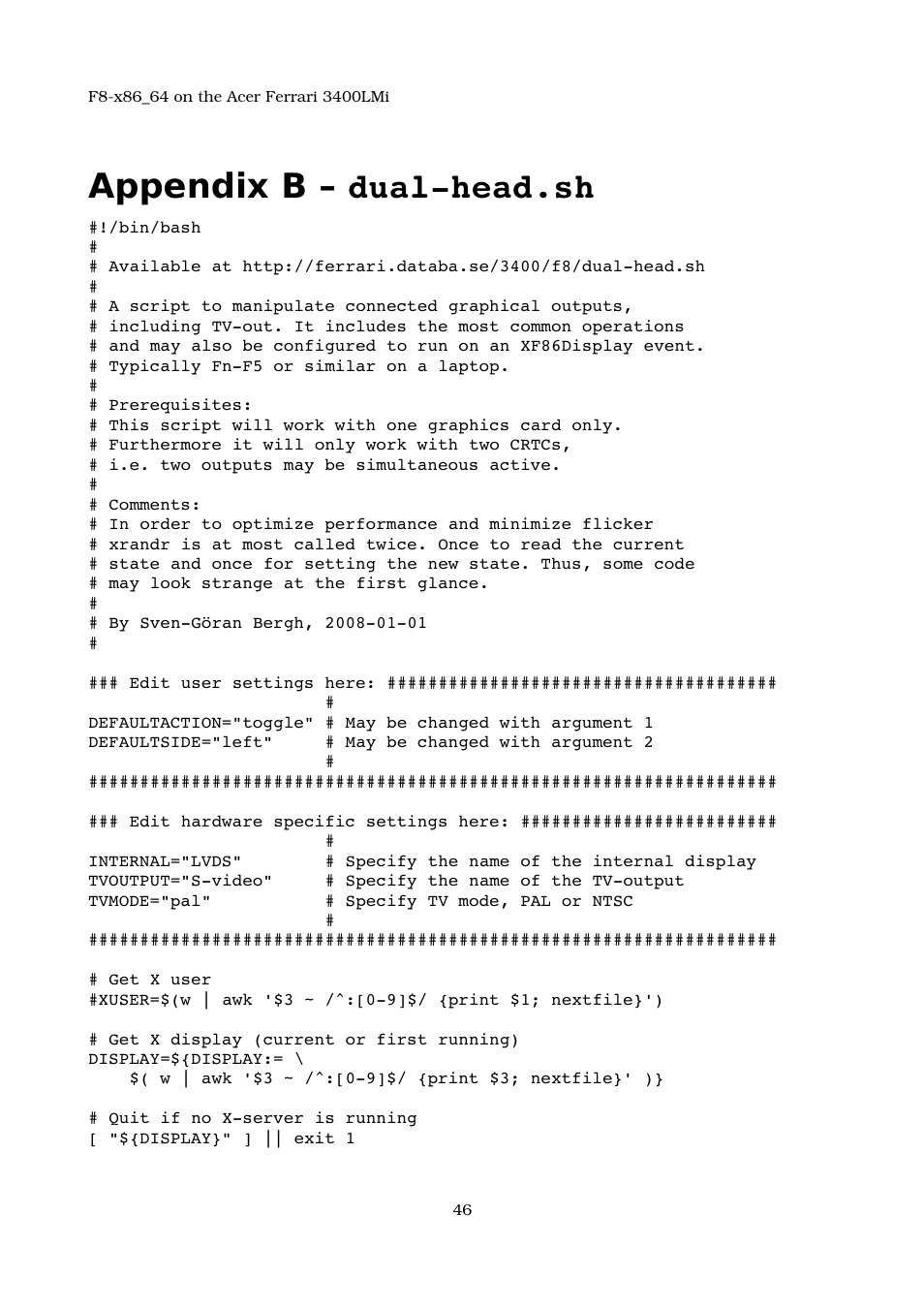 Appendix b – dual-head.sh, Appendix b – dual­head.sh | Acer 3400LMI User Manual | Page 46 / 56