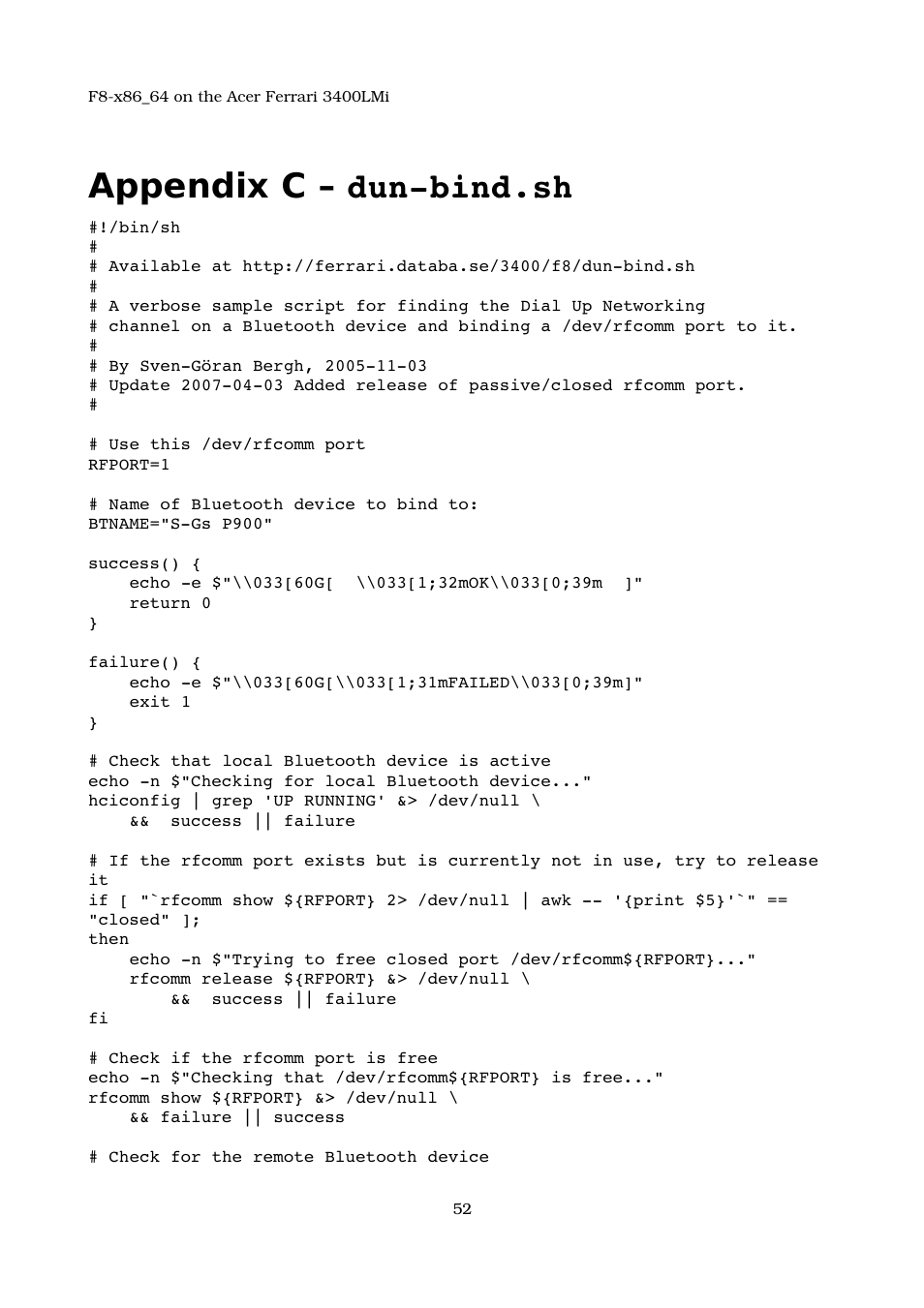 Appendix c – dun-bind.sh, Appendix c – dun­bind.sh | Acer 3400LMI User Manual | Page 52 / 56