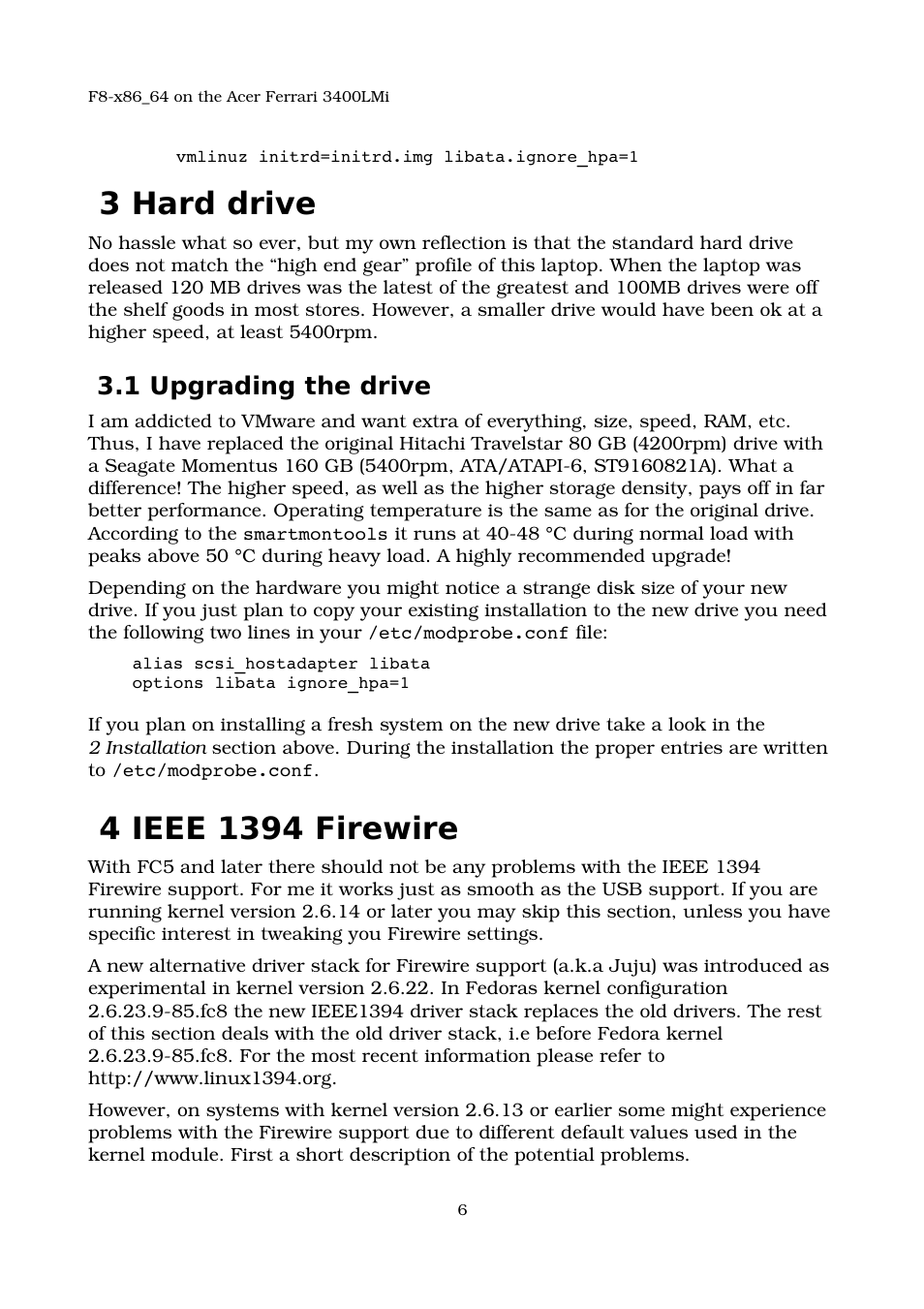 3 hard drive, 1 upgrading the drive, 4 ieee 1394 firewire | Hard drive, Ieee 1394 firewire | Acer 3400LMI User Manual | Page 6 / 56