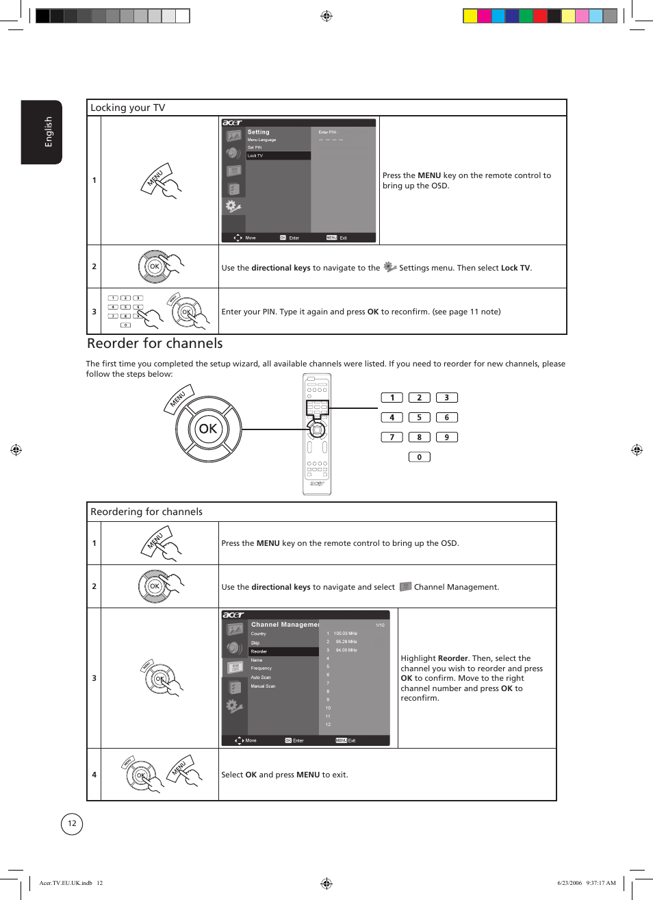 Reorder for channels | Acer AT3220 User Manual | Page 12 / 16