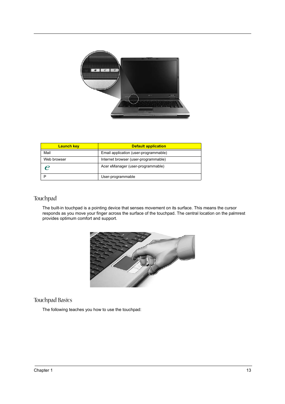 Touchpad, Touchpad basics | Acer 3600/5500 User Manual | Page 19 / 110