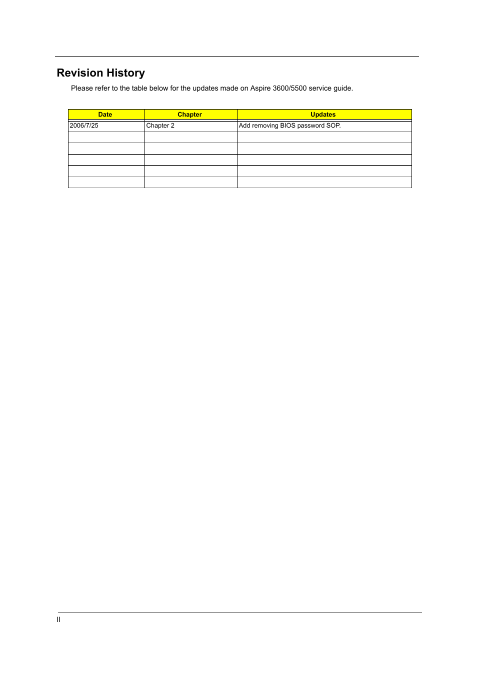 Revision history | Acer 3600/5500 User Manual | Page 2 / 110