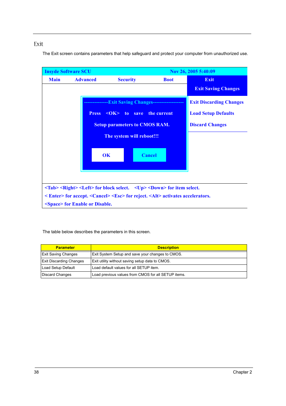 Exit | Acer 3600/5500 User Manual | Page 44 / 110