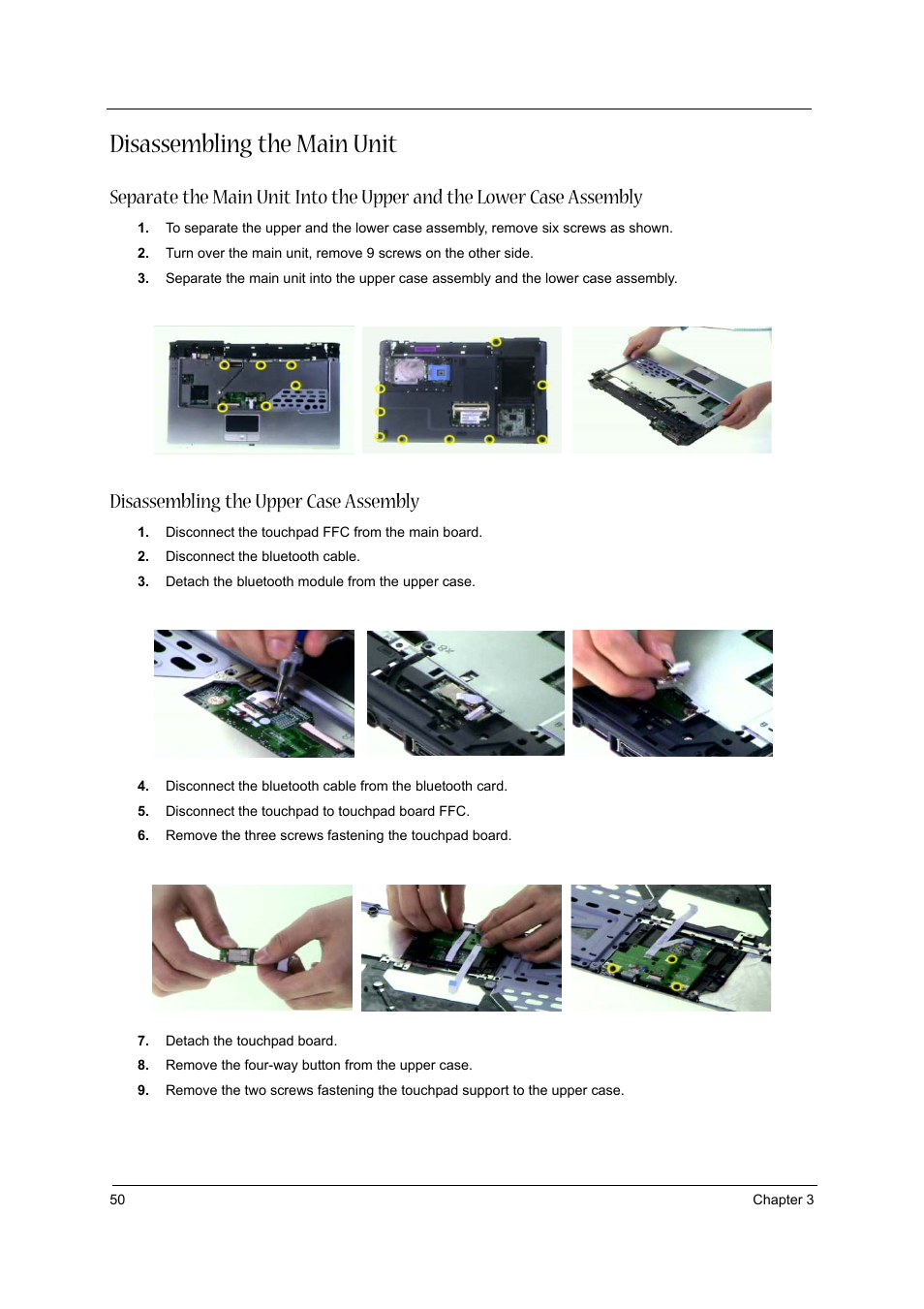 Disassembling the main unit, Disassembling the upper case assembly | Acer 3600/5500 User Manual | Page 56 / 110