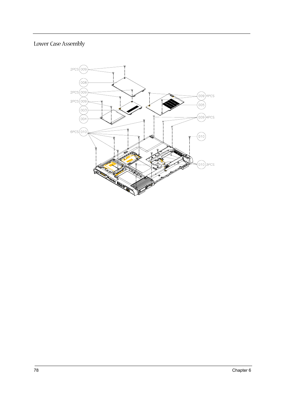 Lower case assembly | Acer 3600/5500 User Manual | Page 84 / 110