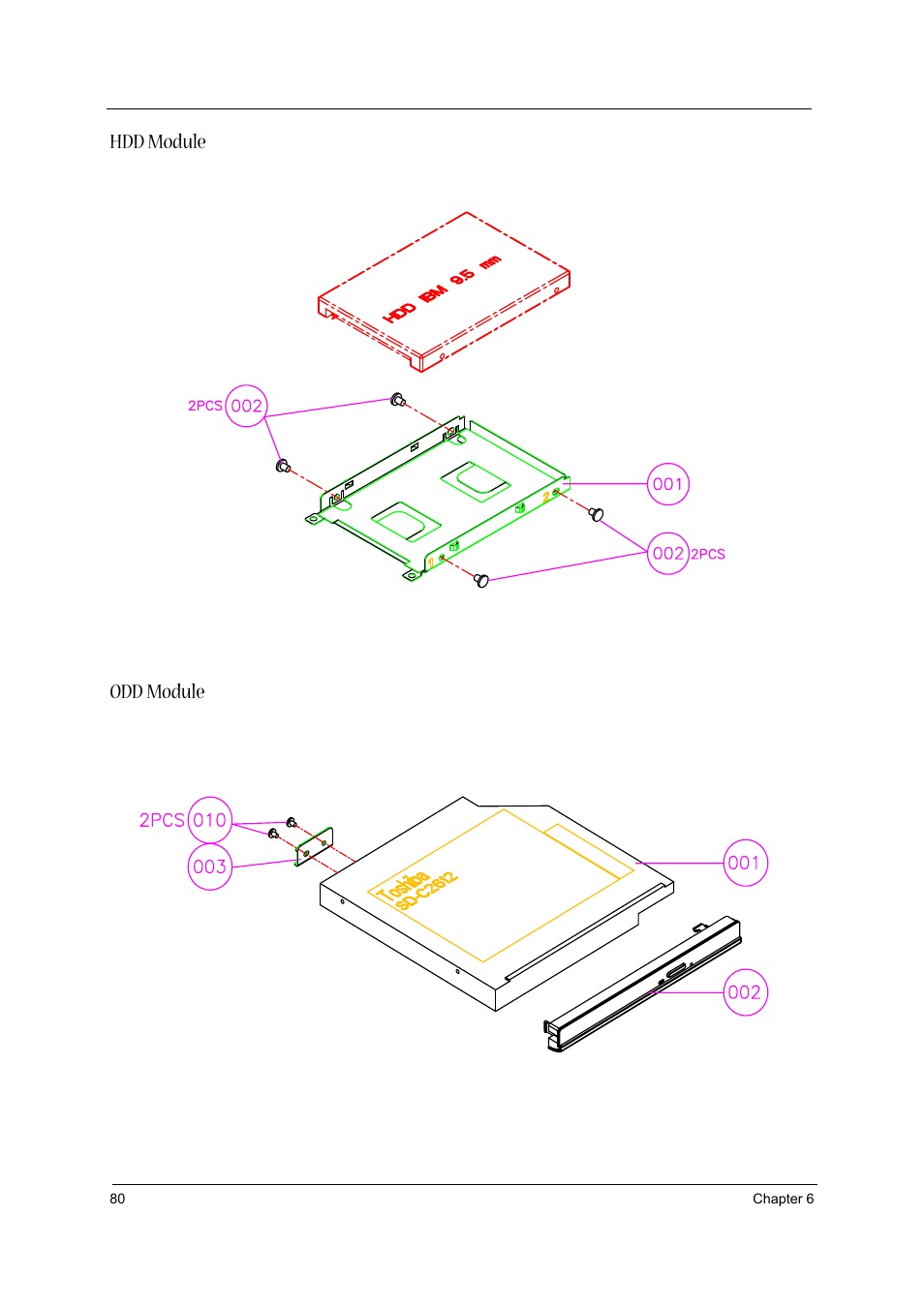 Hdd module, Odd module, Hdd module odd module | Acer 3600/5500 User Manual | Page 86 / 110