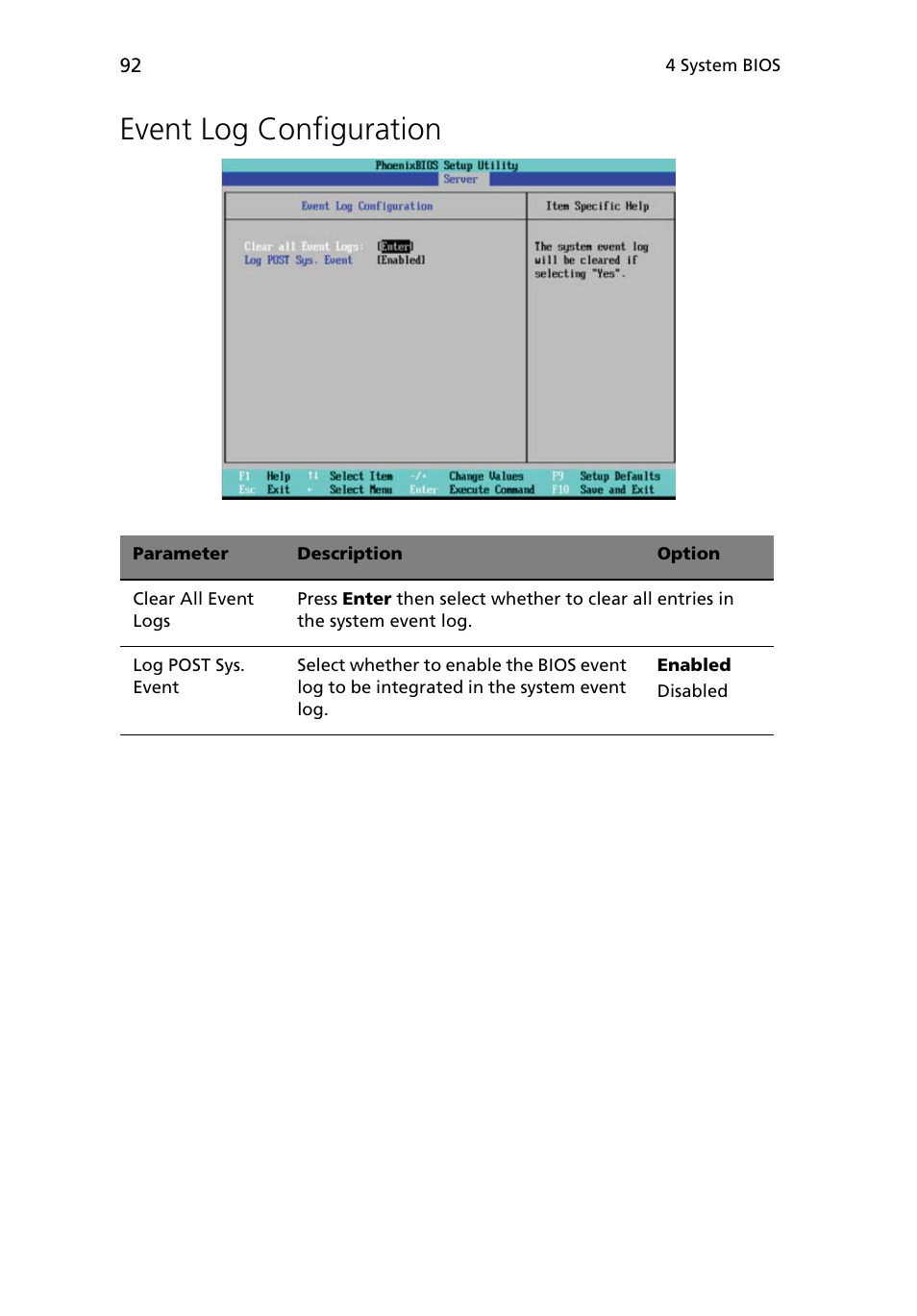 Event log configuration | Acer Altos G5450 Series User Manual | Page 110 / 150