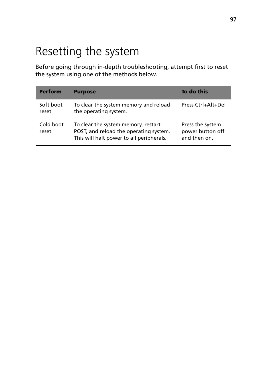 Resetting the system | Acer Altos G5450 Series User Manual | Page 115 / 150