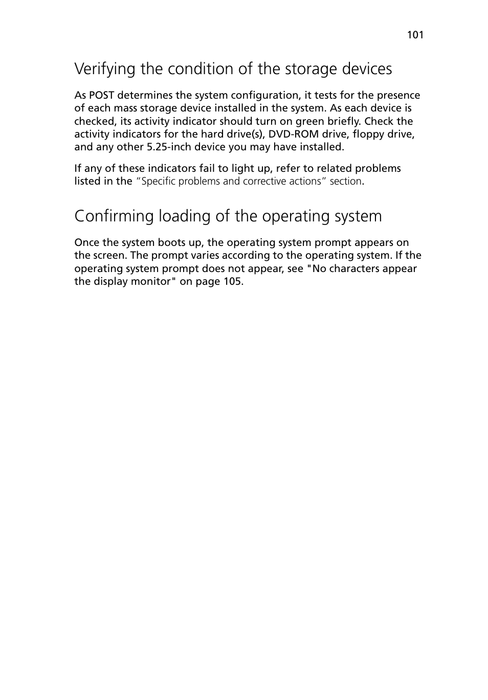 Verifying the condition of the storage devices, Confirming loading of the operating system | Acer Altos G5450 Series User Manual | Page 119 / 150