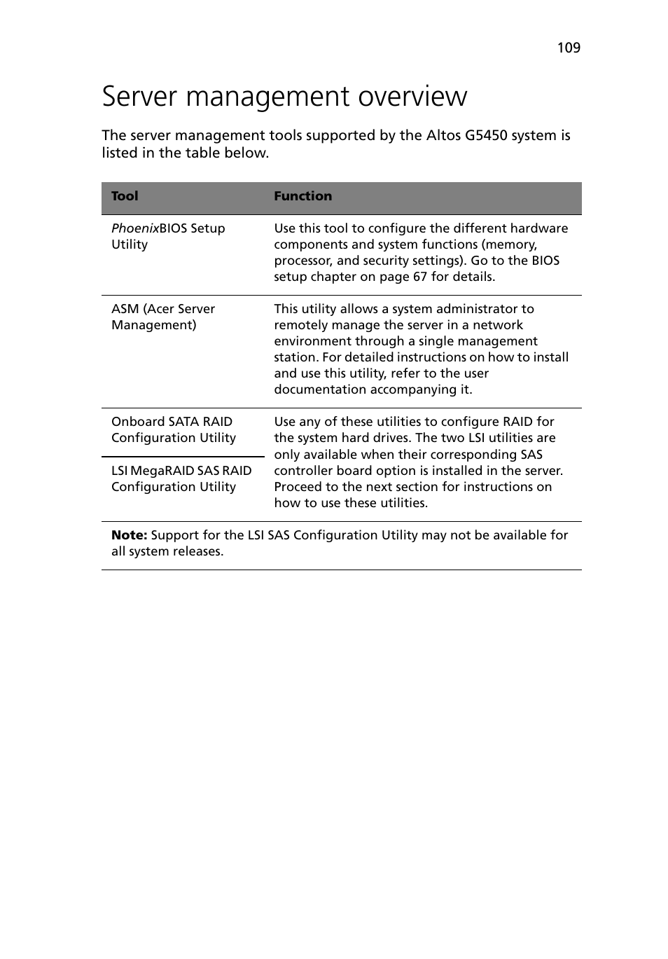 Server management overview | Acer Altos G5450 Series User Manual | Page 127 / 150