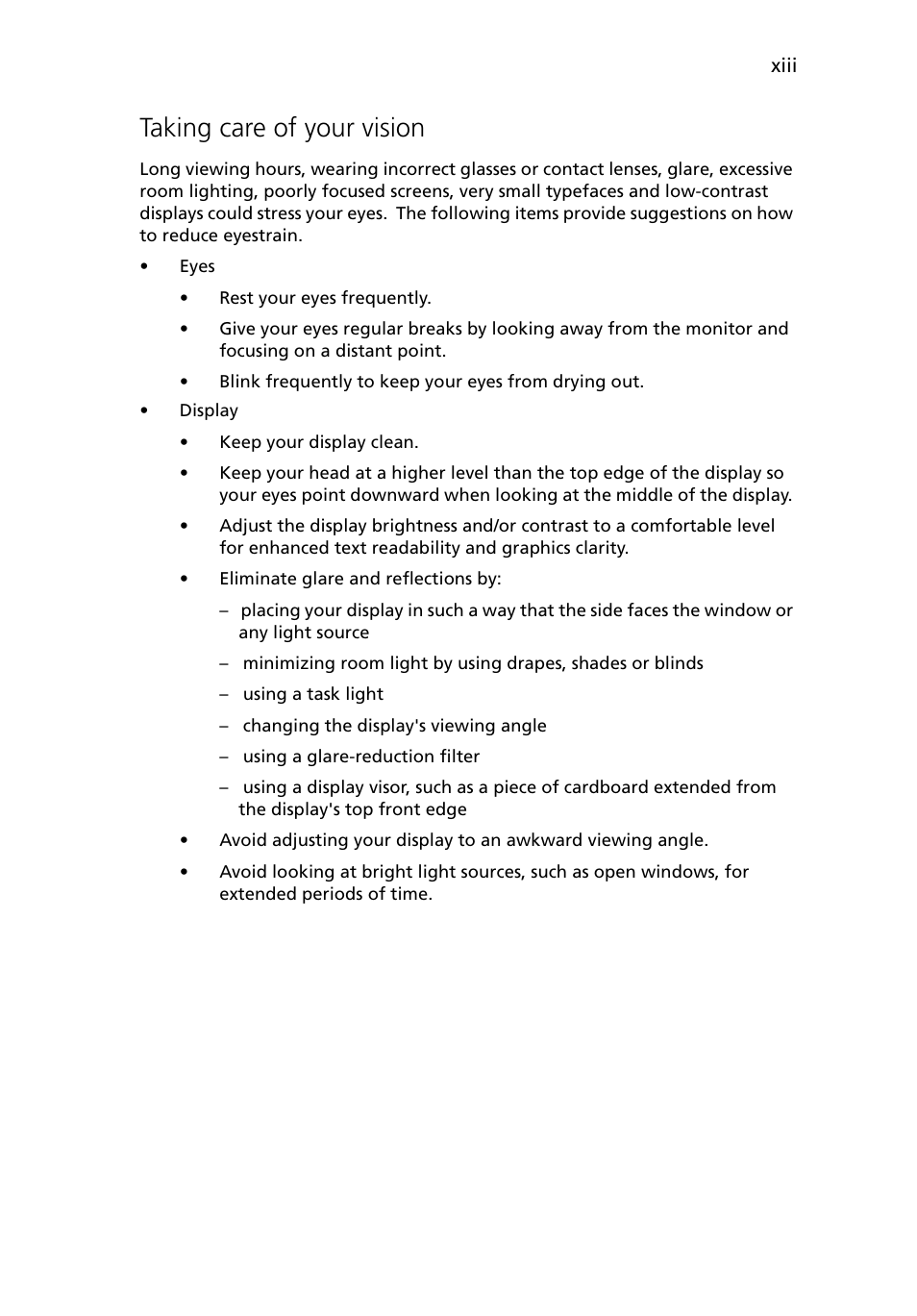 Taking care of your vision | Acer Altos G5450 Series User Manual | Page 13 / 150