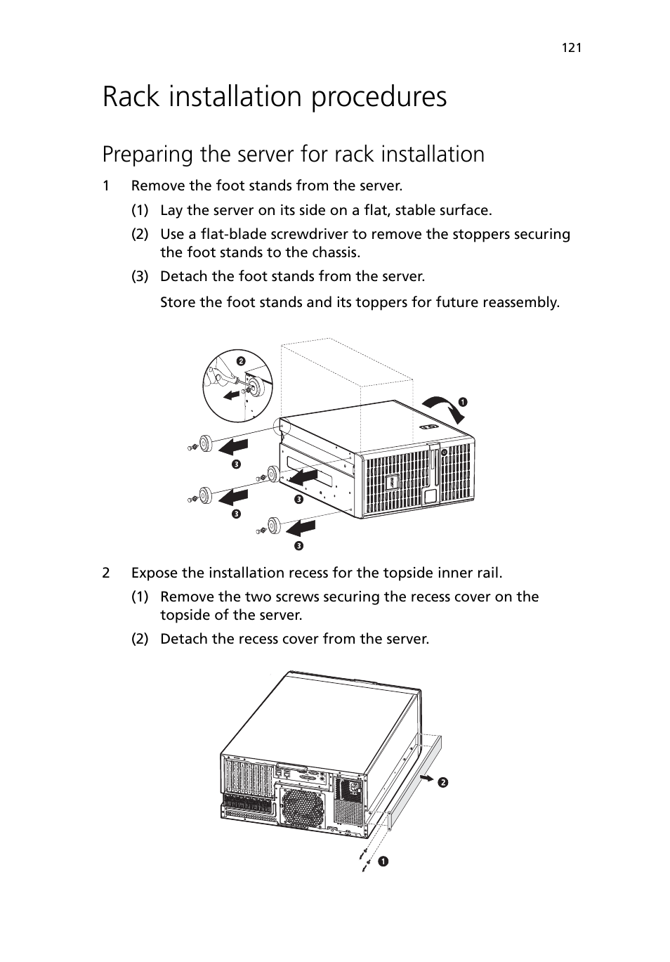 Rack installation procedures, Preparing the server for rack installation | Acer Altos G5450 Series User Manual | Page 139 / 150