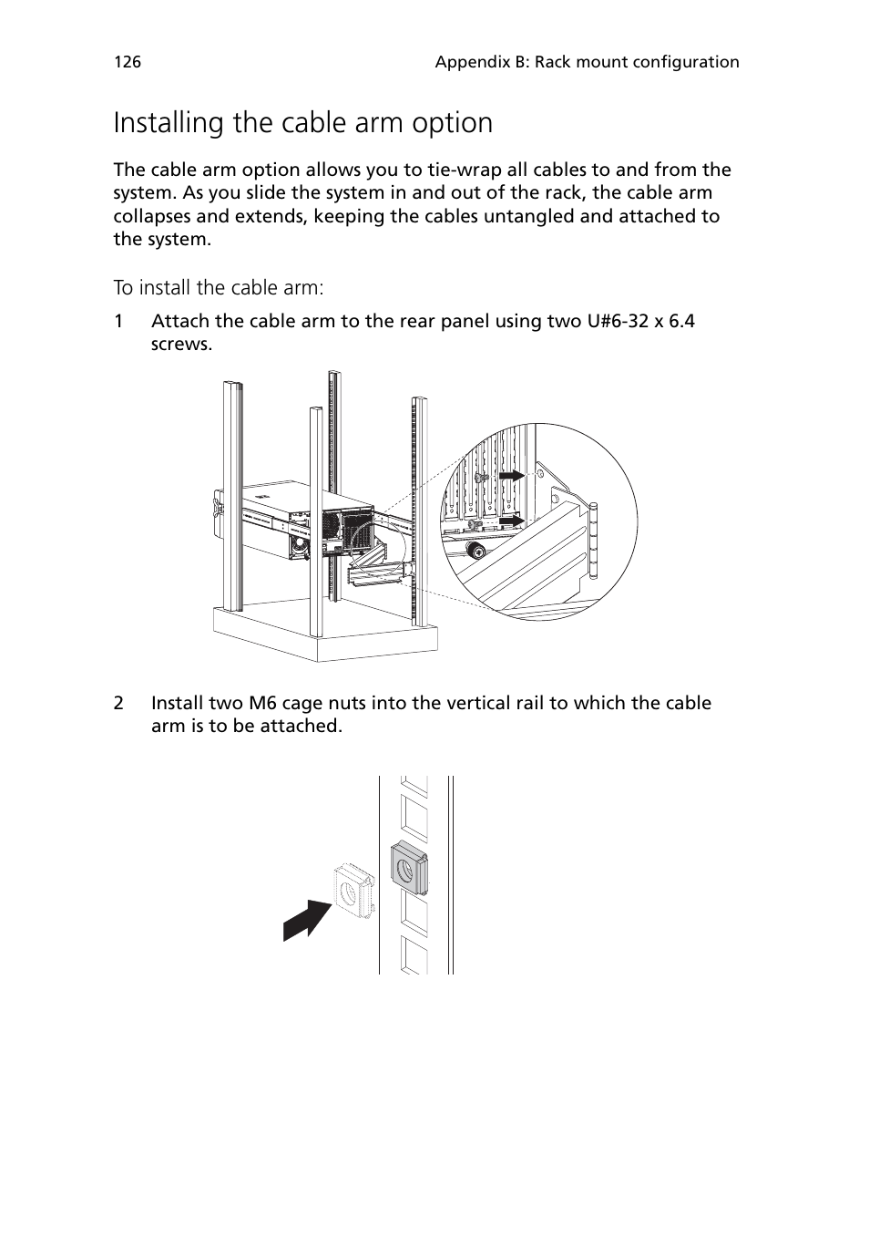 Installing the cable arm option | Acer Altos G5450 Series User Manual | Page 144 / 150