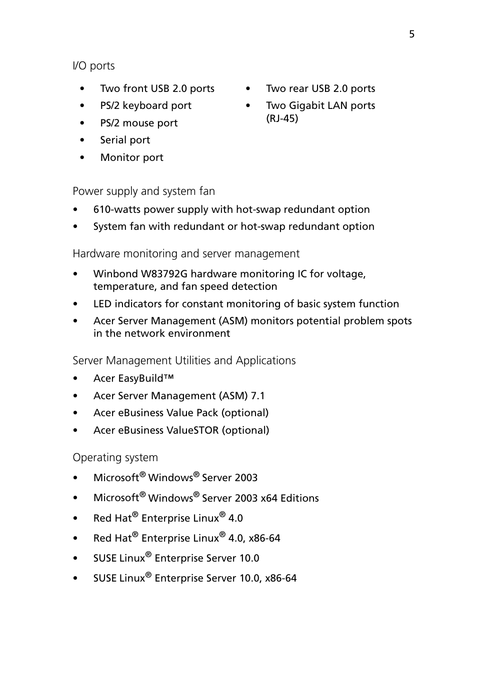 Acer Altos G5450 Series User Manual | Page 23 / 150