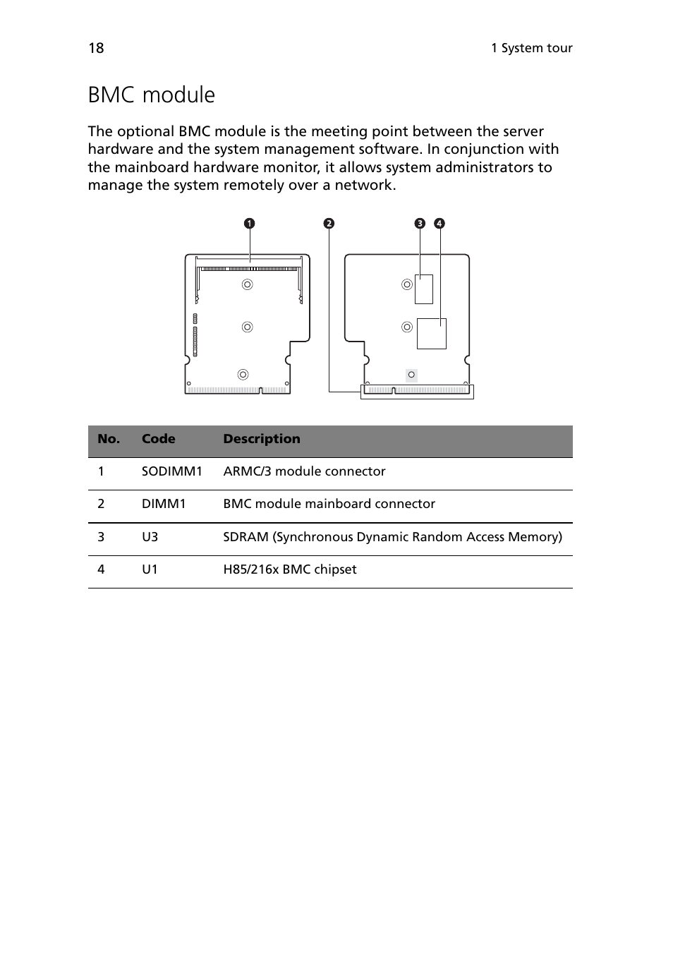 Bmc module | Acer Altos G5450 Series User Manual | Page 36 / 150