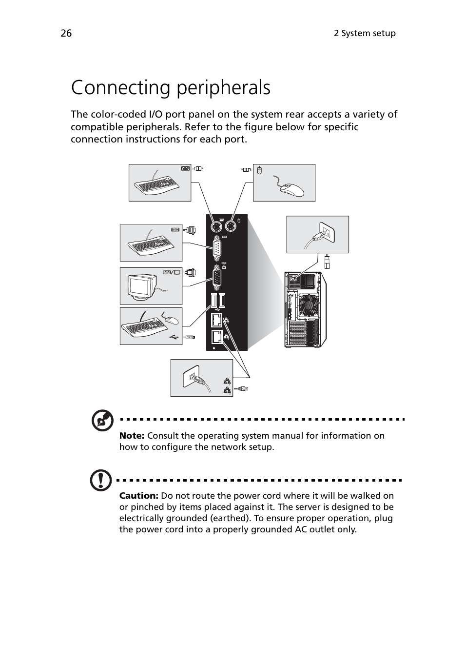 Connecting peripherals | Acer Altos G5450 Series User Manual | Page 44 / 150