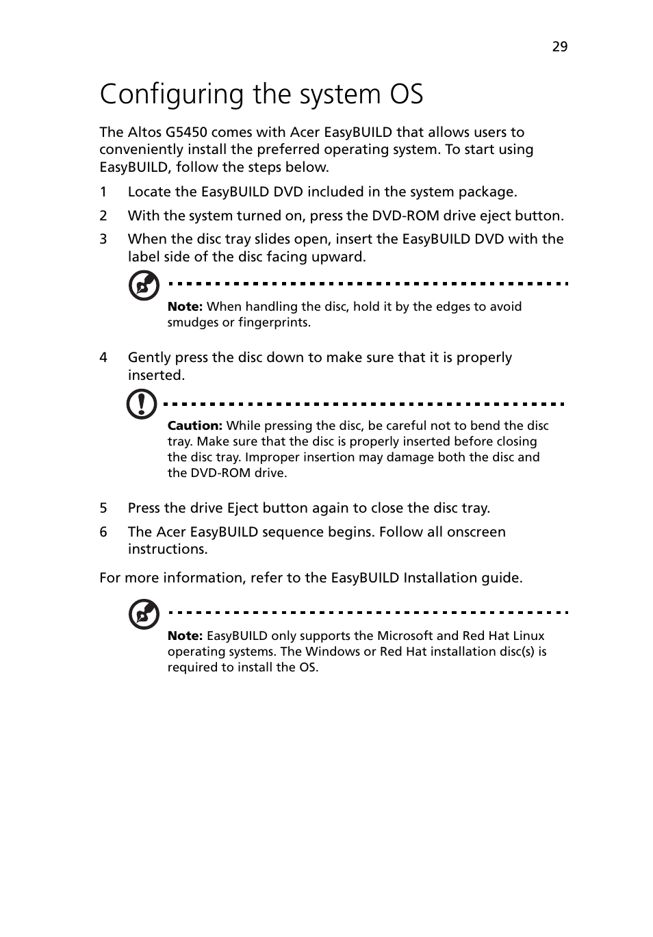 Configuring the system os | Acer Altos G5450 Series User Manual | Page 47 / 150