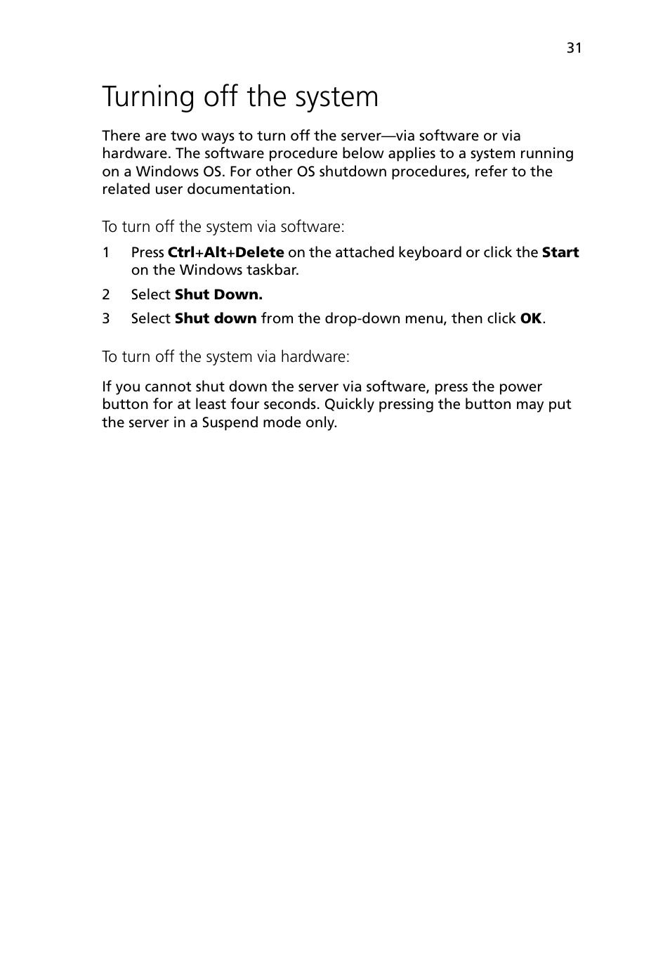 Turning off the system | Acer Altos G5450 Series User Manual | Page 49 / 150