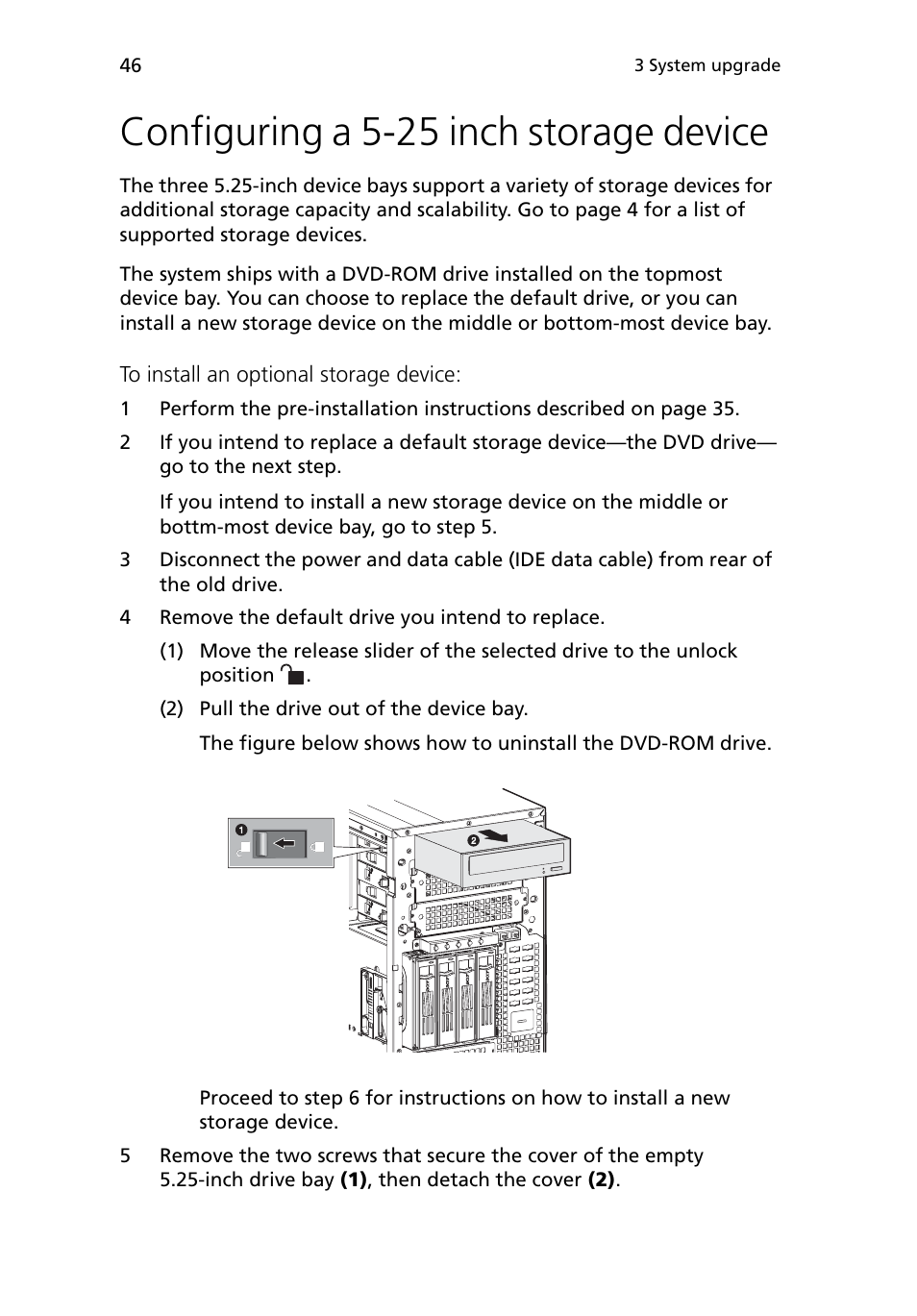 Configuring a 5-25 inch storage device | Acer Altos G5450 Series User Manual | Page 64 / 150