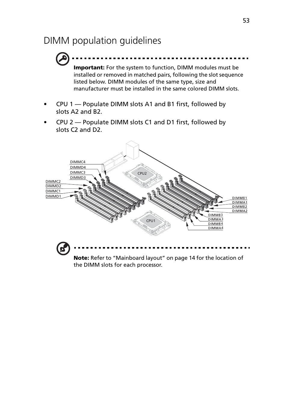Dimm population guidelines | Acer Altos G5450 Series User Manual | Page 71 / 150