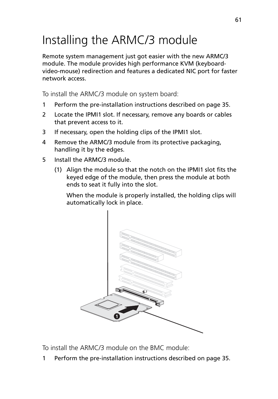 Installing the armc/3 module | Acer Altos G5450 Series User Manual | Page 79 / 150