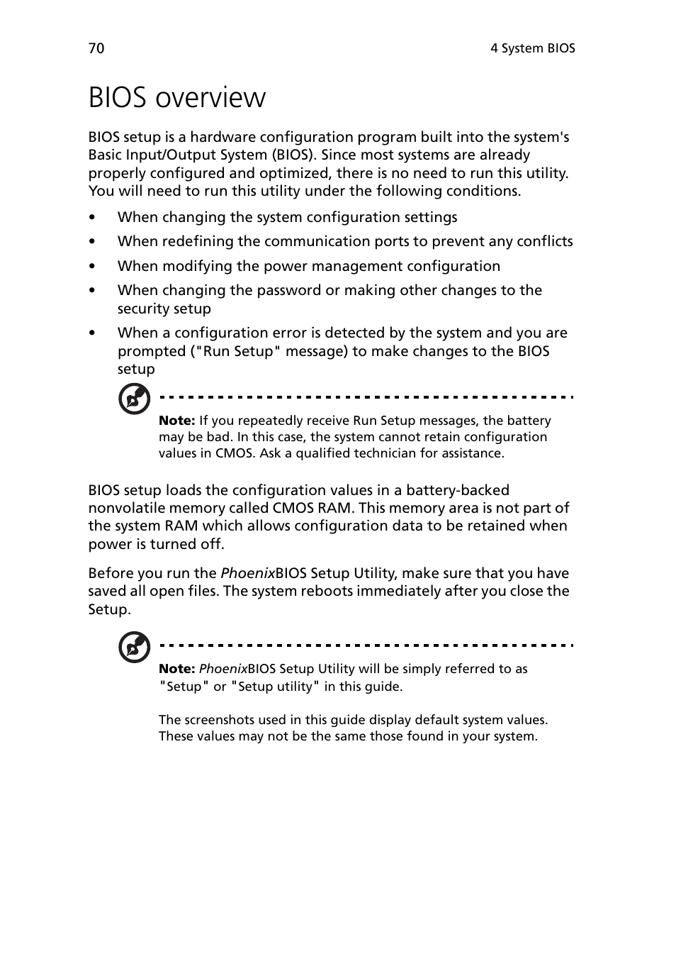 Bios overview | Acer Altos G5450 Series User Manual | Page 88 / 150