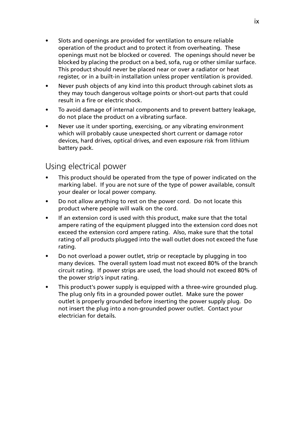 Using electrical power | Acer Altos G5450 Series User Manual | Page 9 / 150