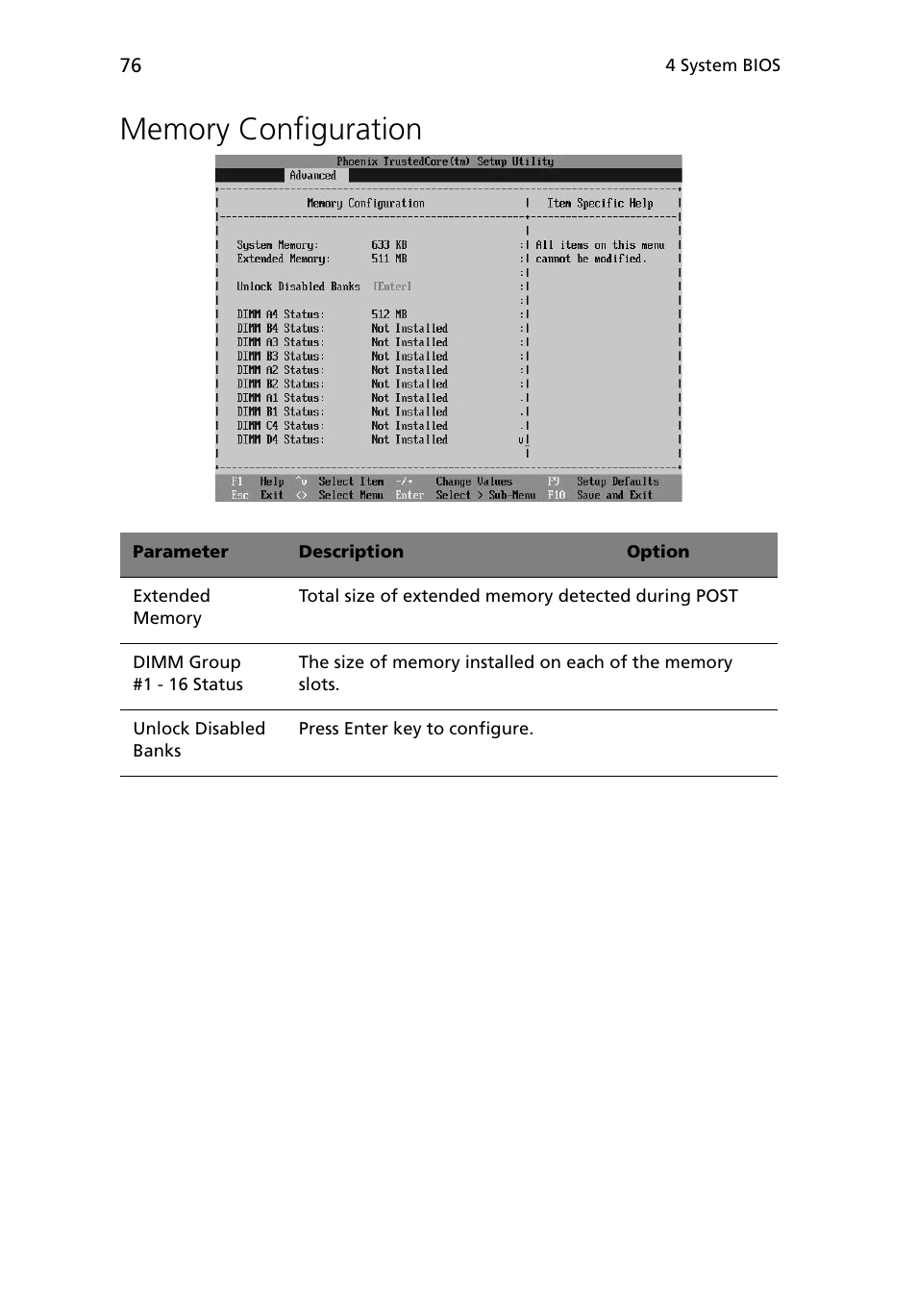 Memory configuration | Acer Altos G5450 Series User Manual | Page 94 / 150