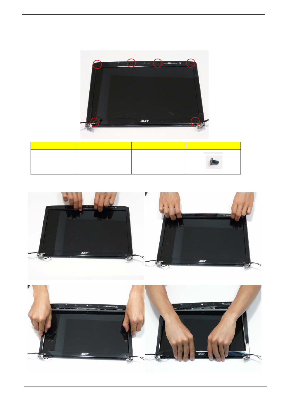 Removing the lcd bezel | Acer 4740G User Manual | Page 106 / 218