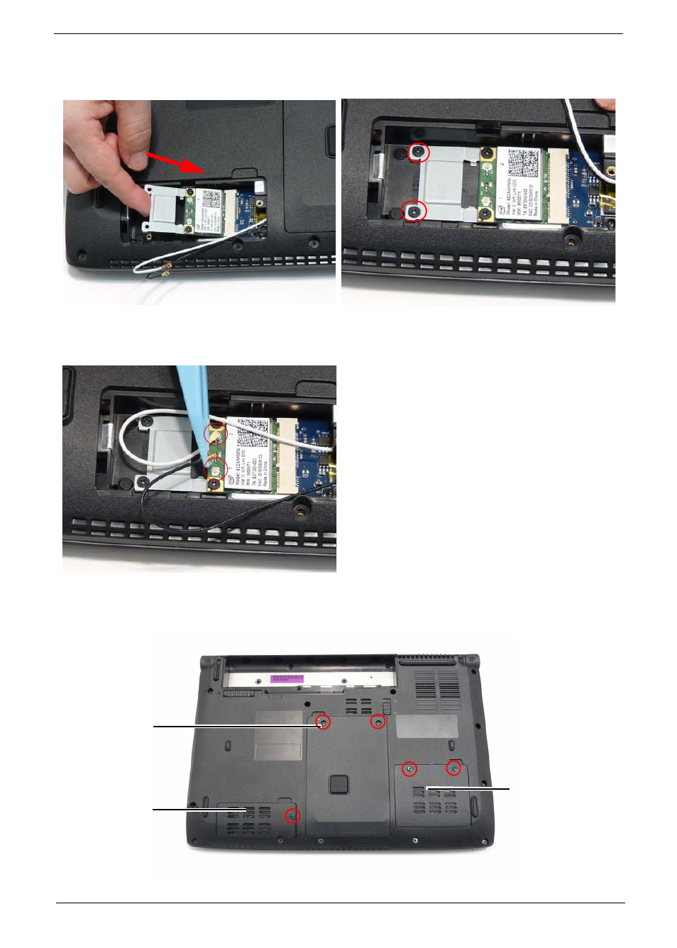 Replacing the wlan module, Replacing the lower covers | Acer 4740G User Manual | Page 145 / 218