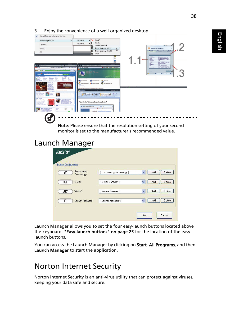 Launch manager, Norton internet security | Acer 5720 User Manual | Page 55 / 96