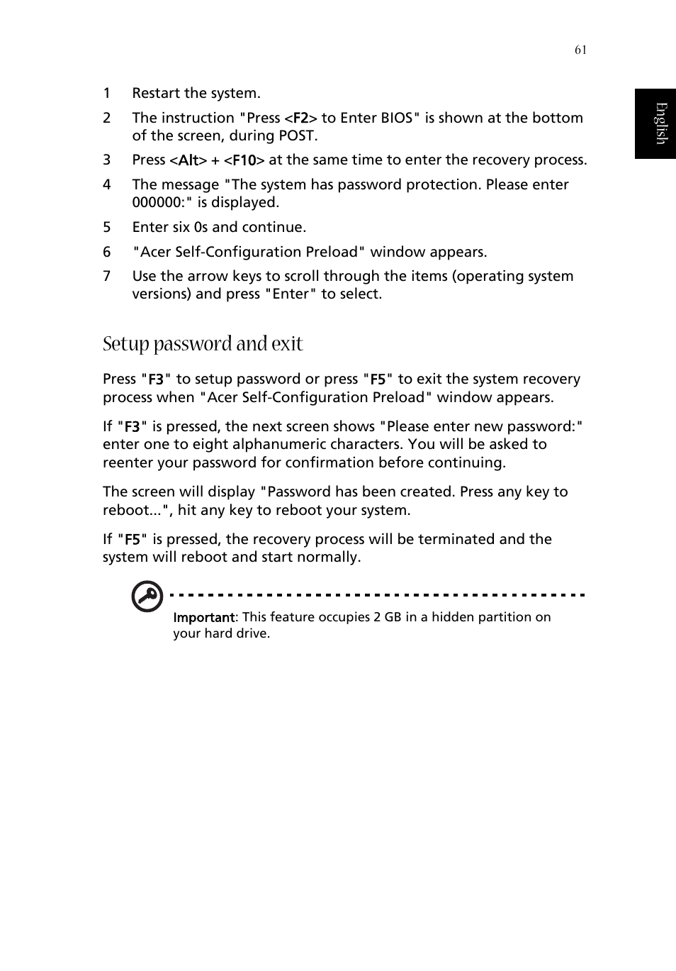 Setup password and exit | Acer 1350 User Manual | Page 71 / 104
