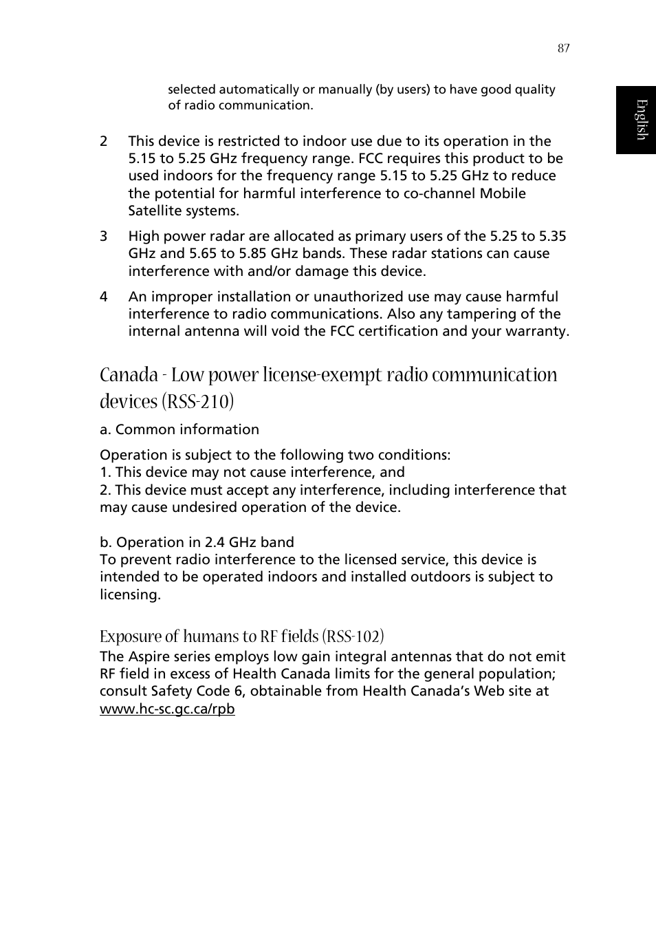 Exposure of humans to rf fields (rss-102) | Acer 1350 User Manual | Page 97 / 104