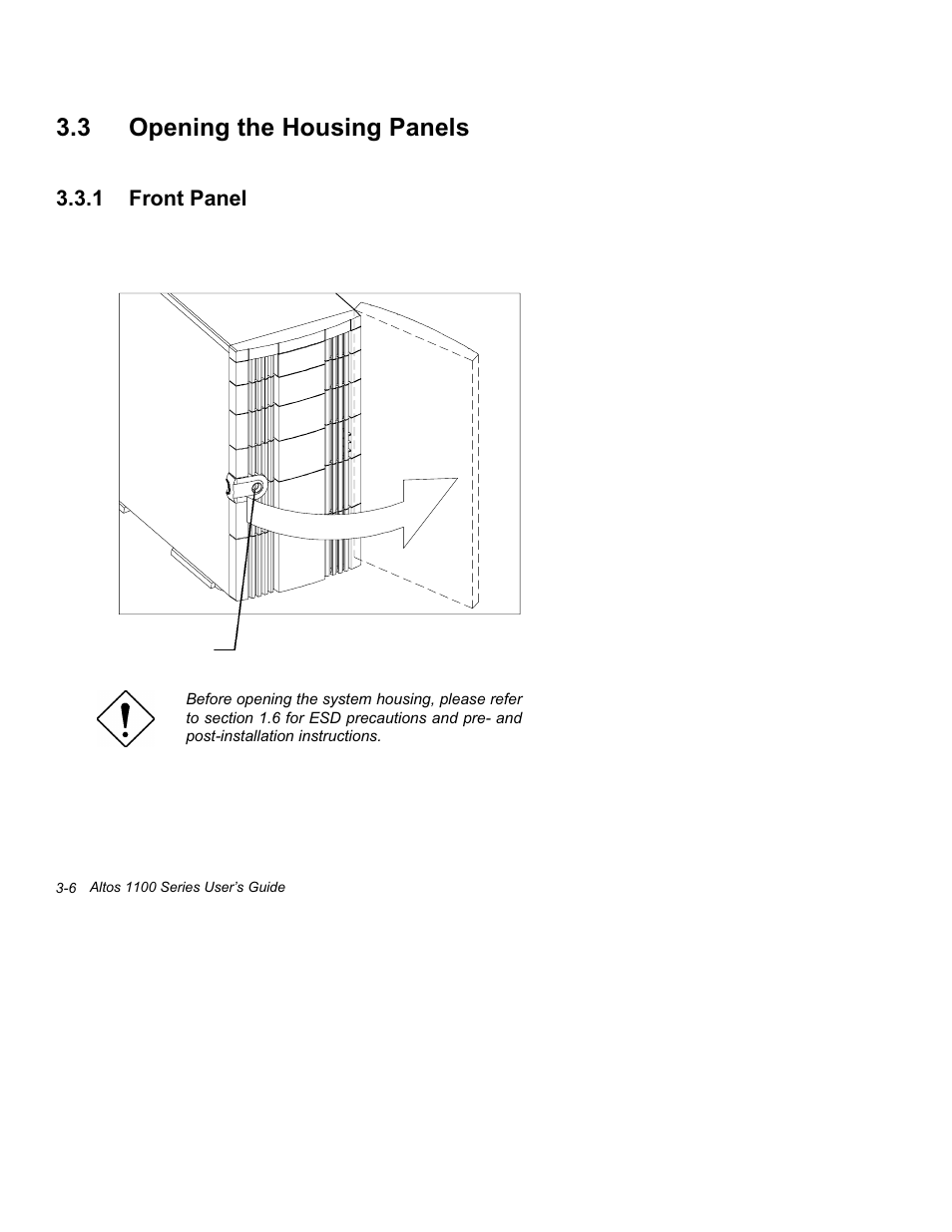 3 opening the housing panels -6, 1 front panel -6, 3 opening the housing panels | Acer Altos 1100 Series User Manual | Page 100 / 114