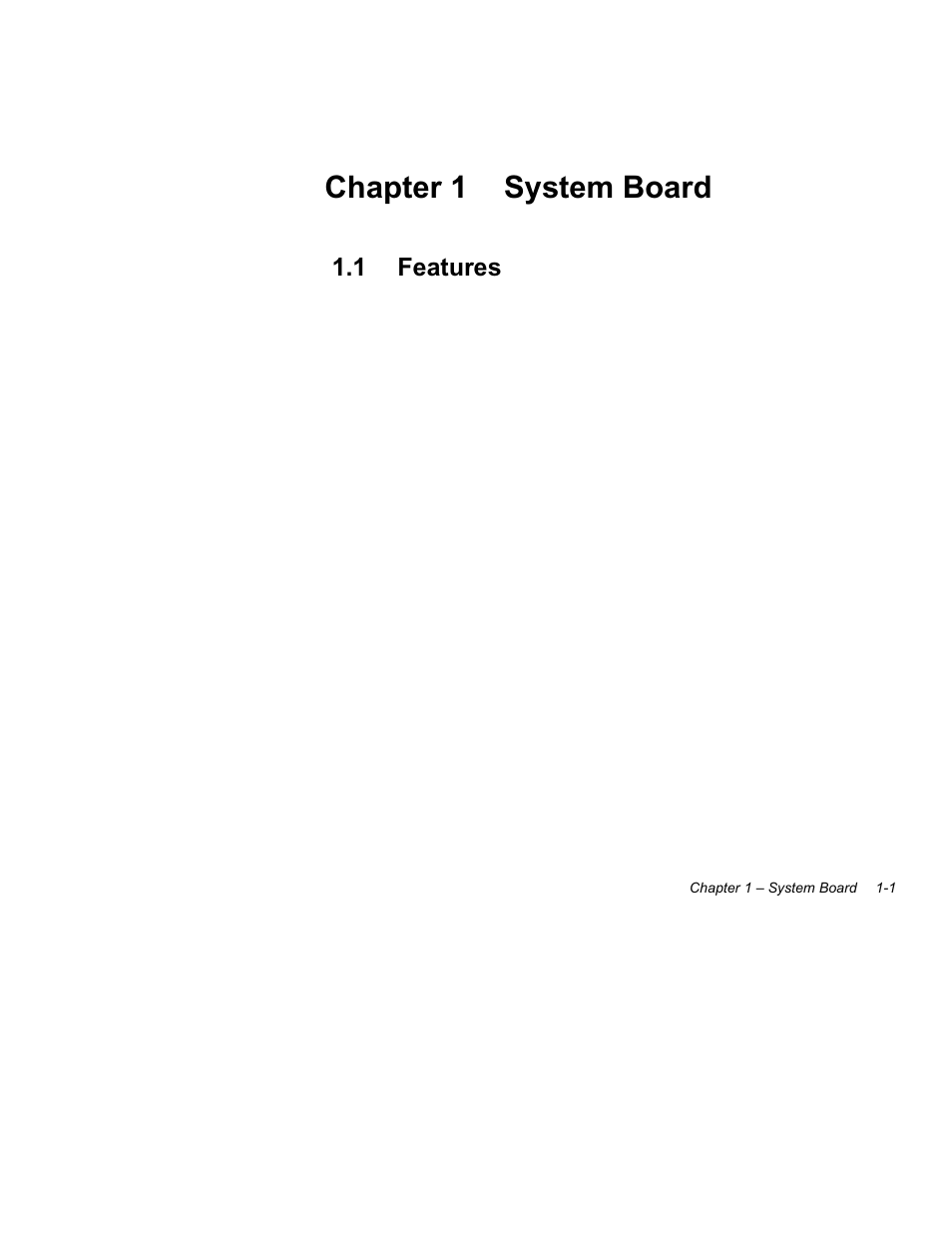 System board, Chapter 1 system board, 1 features -1 | 1 features | Acer Altos 1100 Series User Manual | Page 15 / 114