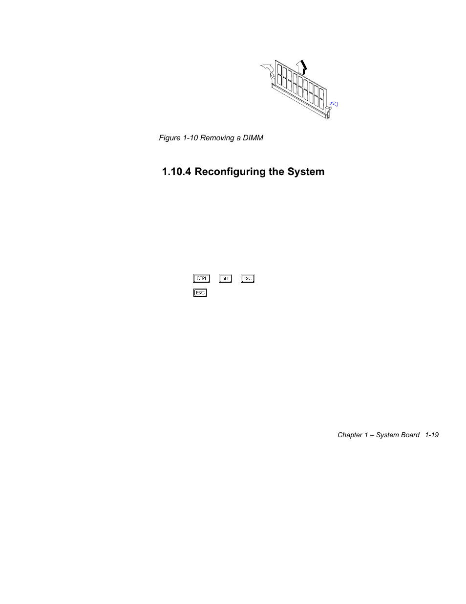 4 reconfiguring the system -19, 10 removing a dimm -19, 4 reconfiguring the system | Acer Altos 1100 Series User Manual | Page 33 / 114