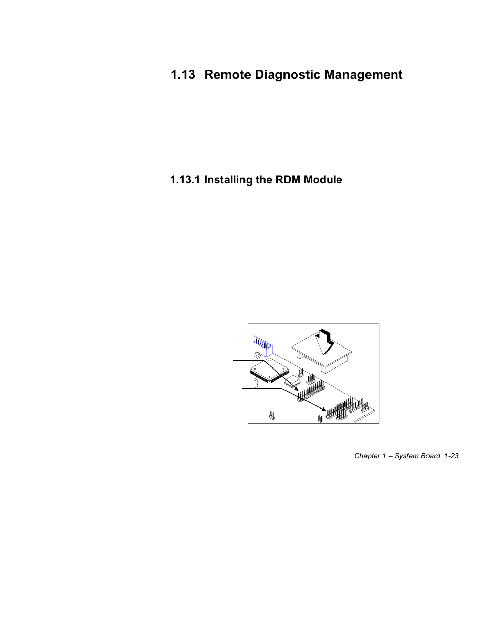 13 remote diagnostic management -23, 1 installing the rdm module -23, 13 installing the rdm module -23 | 13 remote diagnostic management, 1 installing the rdm module | Acer Altos 1100 Series User Manual | Page 37 / 114